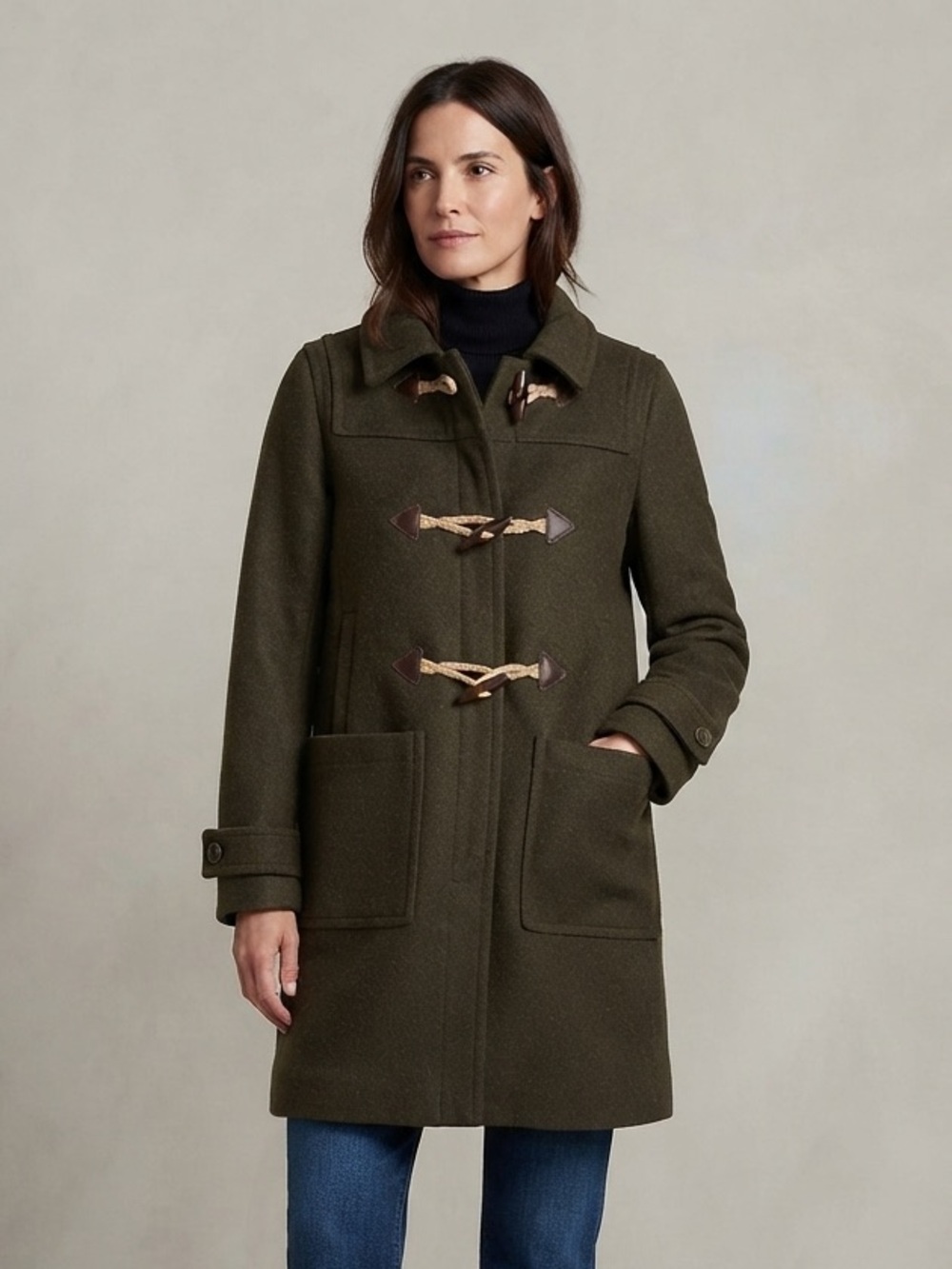 J Crew Sz 6 Melton Wool Khaki Green Duffle Classic Coat
